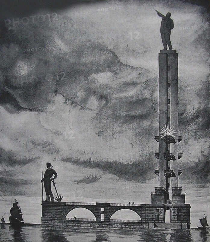 Design for a Lenin monument in Leningrad harbor, 1932.