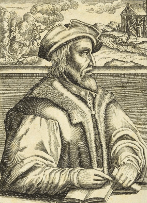 Balthasar Hubmaier, burned for heresy in Vienna, 1609.