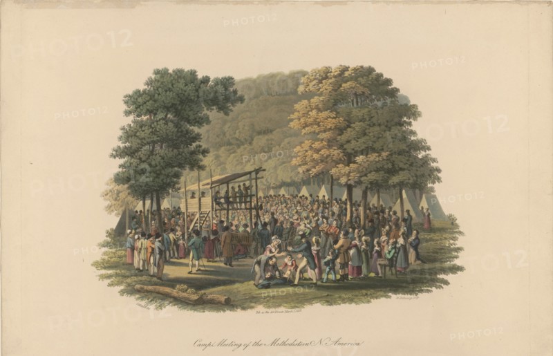Camp meeting of the Methodists in North America , ca 1819.