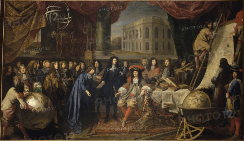 Colbert Presenting the Members of the Royal Academy of Sciences to Louis XIV in 1667, c. 1680.