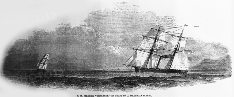 HMS Rifleman Chasing a Brazilian Slave Ship. From: Illustrated London News, December 14, 1850 , 1850