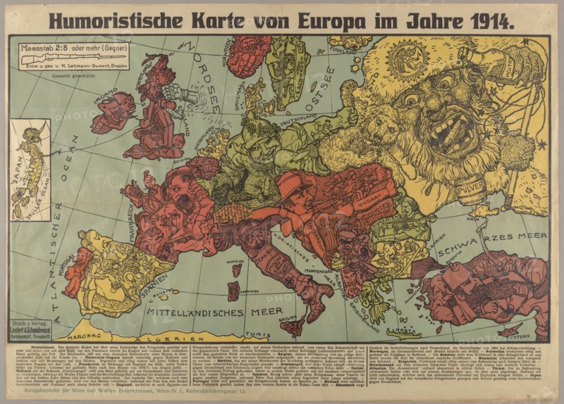 Humorous Europe Map in 1914, 1914.