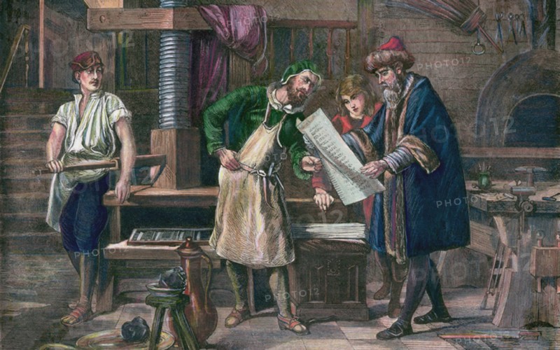 Johannes Gutenberg in his workshop, .