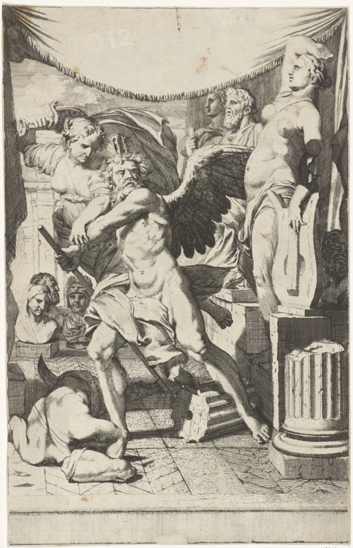 Prudence prevents time from destroying ancient art, 1670s.