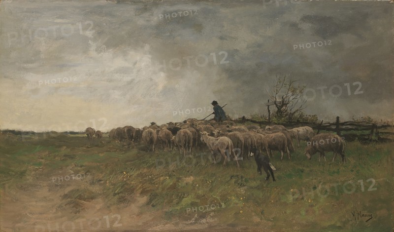 Shepherd with his flock, .