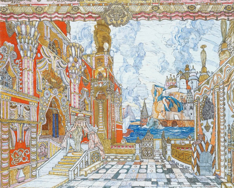 Stage design for the opera The Tale of Tsar Saltan by N. Rimsky-Korsakov, 1907.