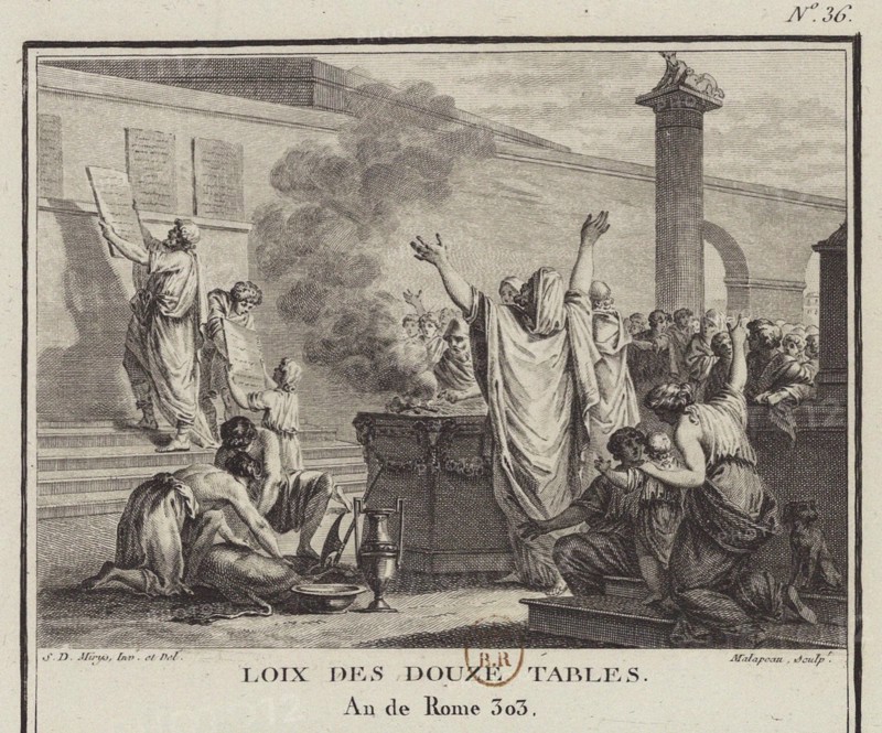 The Law of the Twelve Tables (Leges Duodecim Tabularum or Duodecim Tabulae), 1799.