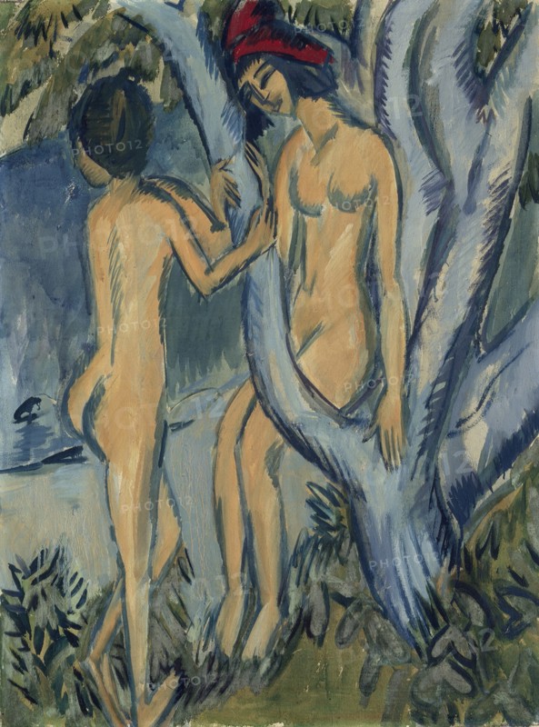 Two Nudes by a Tree, Fehmarn, 1912-1913.