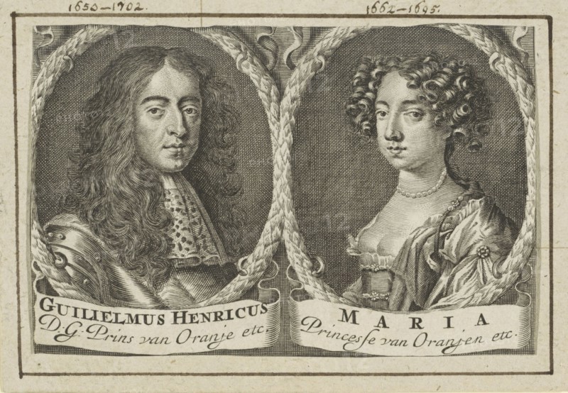 Wedding portrait of Willem III and Mary II Stuart, 1688.