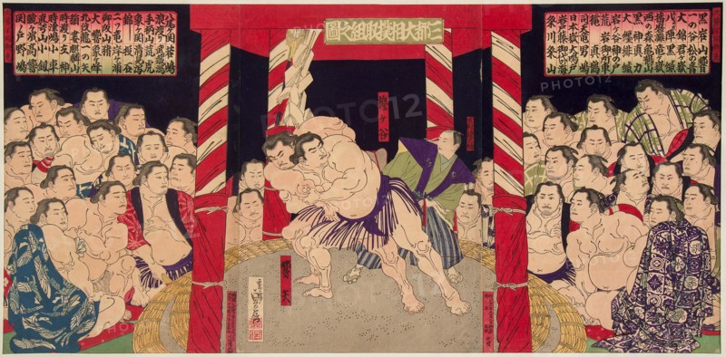 Wrestling match Umegatani vs Haibirya, 1860s-1870s.