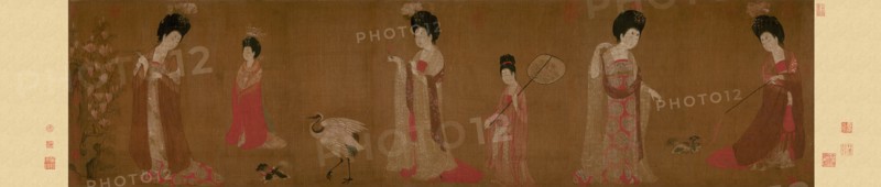 Court Ladies Wearing Flowered Headdresses, 8th century.
