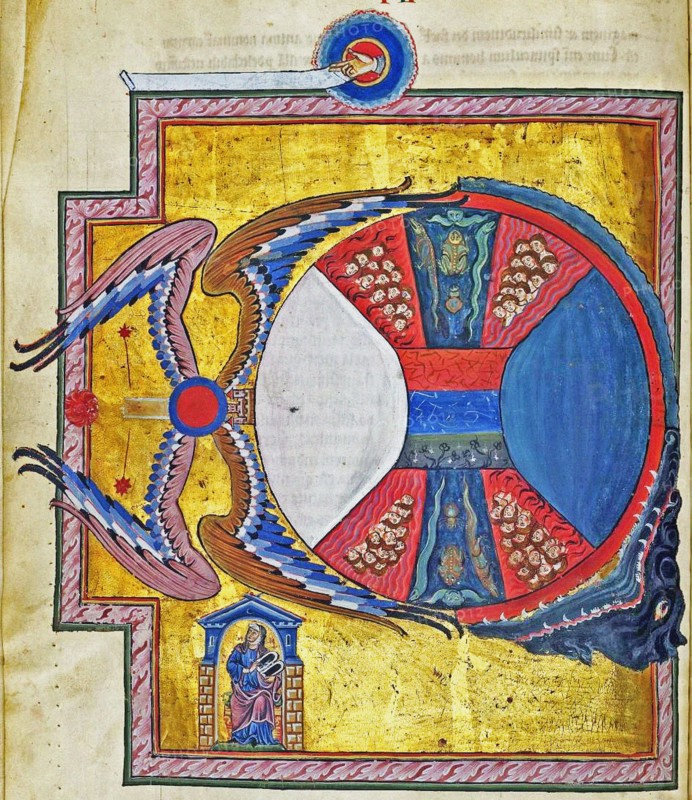Living, Dying and Purgatory. (Vision from Liber Divinorum Operum), ca 1220-1230.