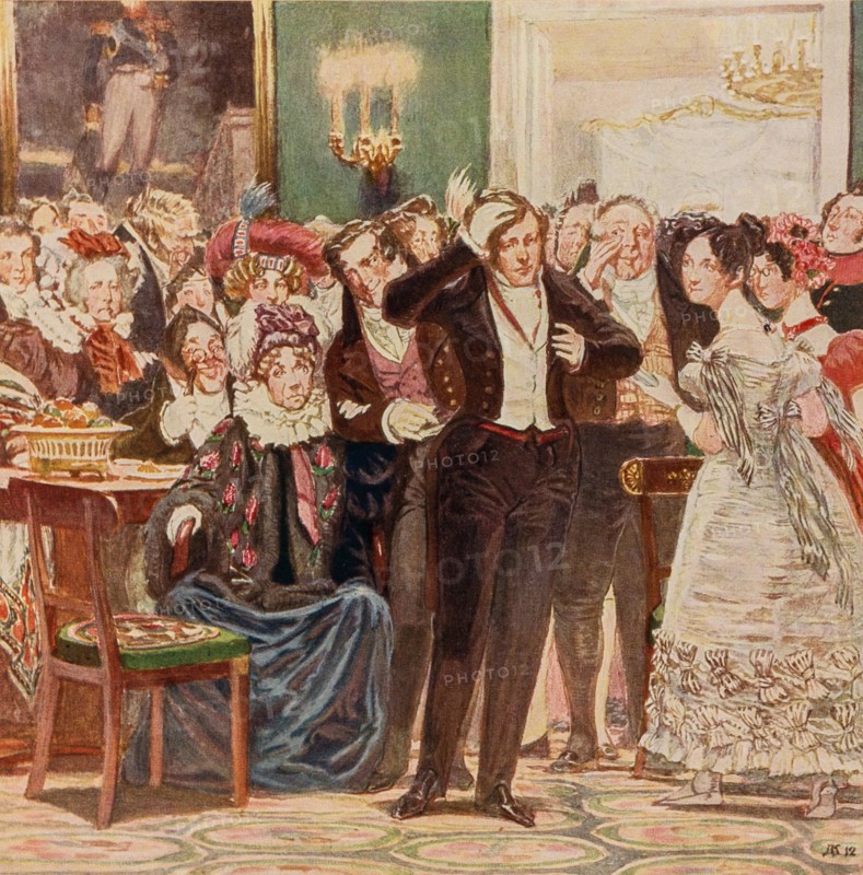 Illustration to the comedy Woe from Wit by Alexander Griboyedov, 1913.
