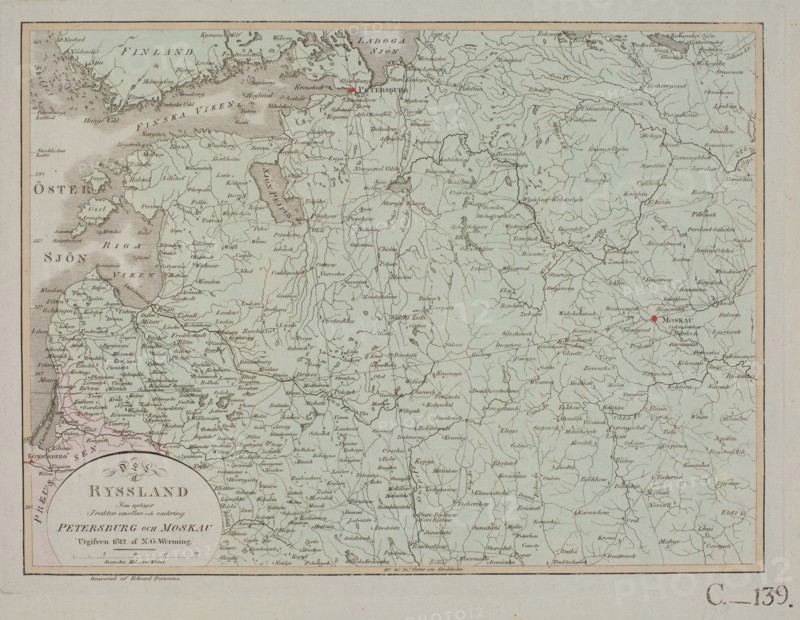 The area between Petersburg and Moscow in Russia, 1812.
