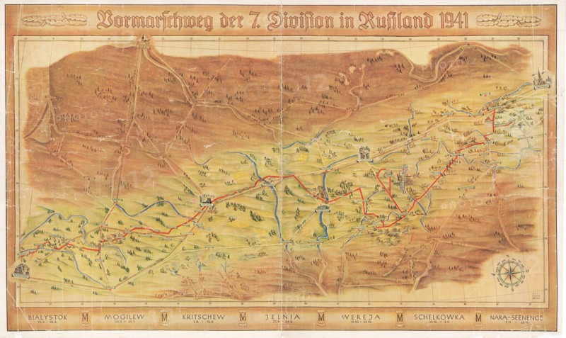 Operation Barbarossa. The route of the 7th Infantry Division from Warsaw to Moscow, 1942.