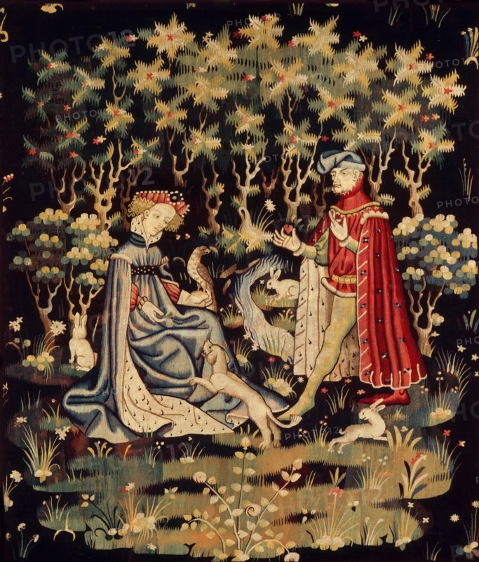 The Offering of the Heart (L'Offrande du coeur). Tapisserie   , ca 1400-1410.