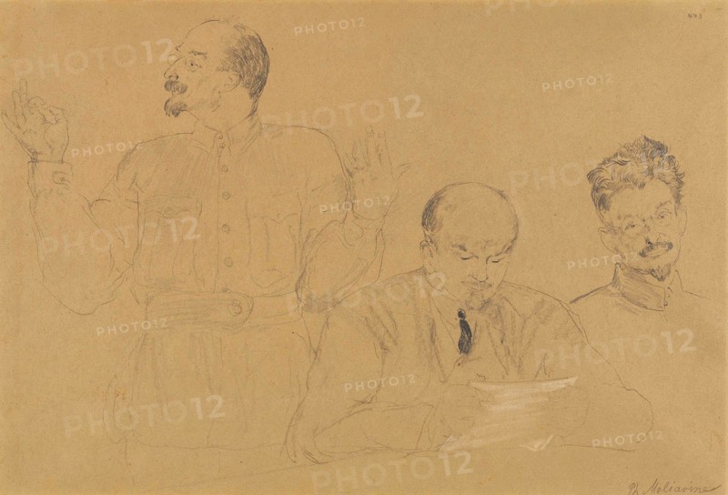 Anatoly Lunacharsky (1875-1933), Vladimir Lenin (1870-1924) and Leon Trotsky (1879-1940), 1921.