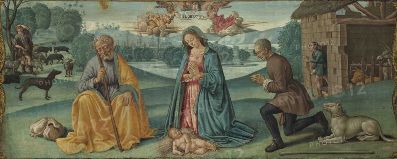 The Adoration of the Shepherds with Filippo Strozzi (predella of the Lecceto Altarpiece), 1487-1488.