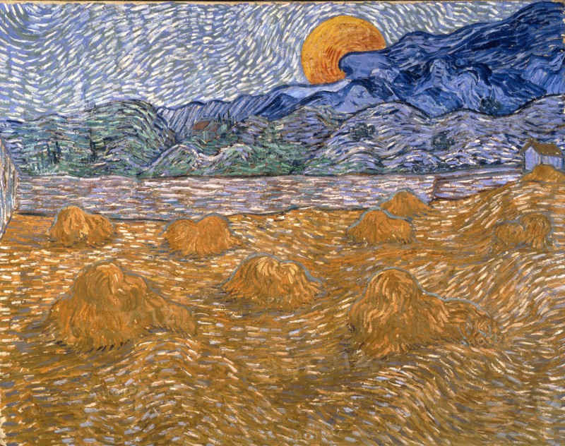 Landscape with wheat sheaves and rising moon, 1889.