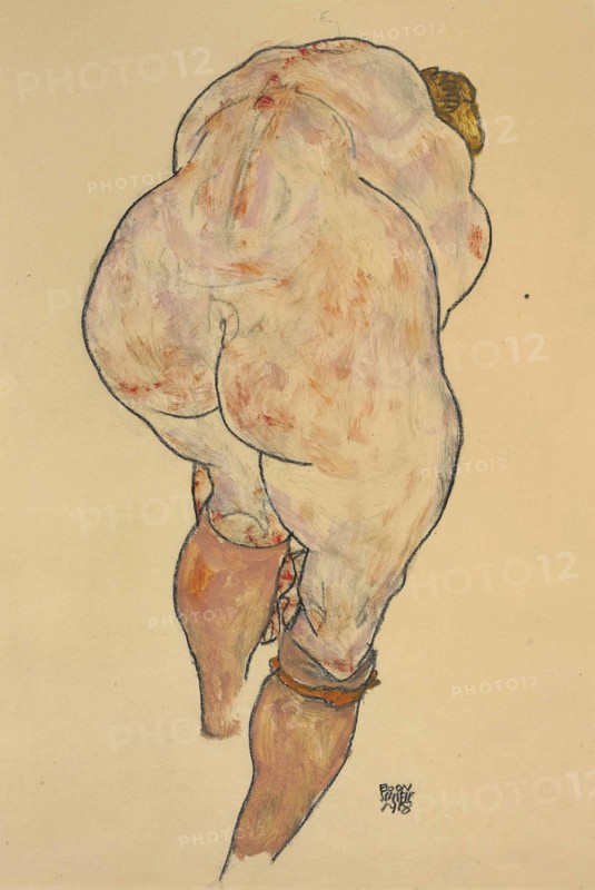 Female Nude Pulling up Stockings, Back View, 1918.