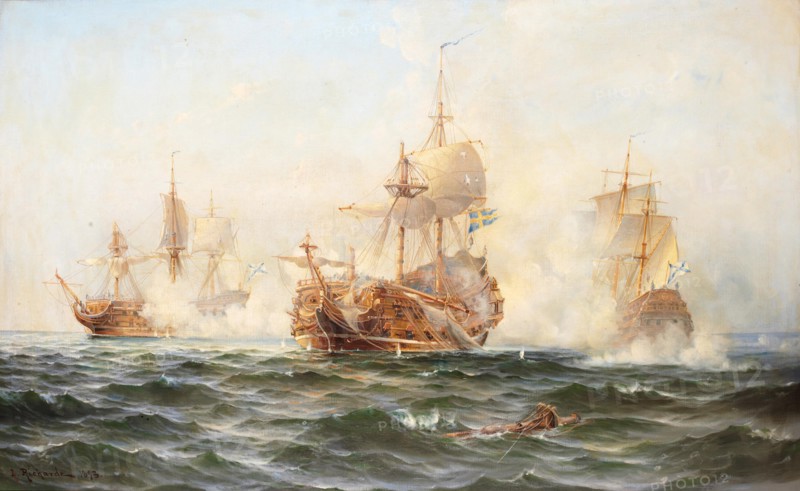 HMS Wachtmeister fighting against the Russian squadron on Juny 4, 1719, 1895.