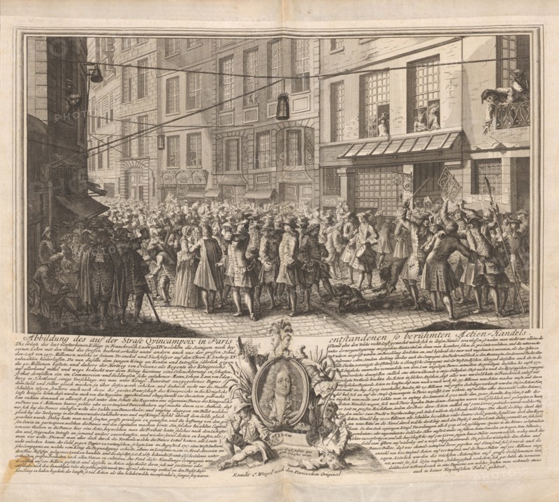 The true picture of the wind-trade on the Rue Quincampoix, Paris, ca 1720.
