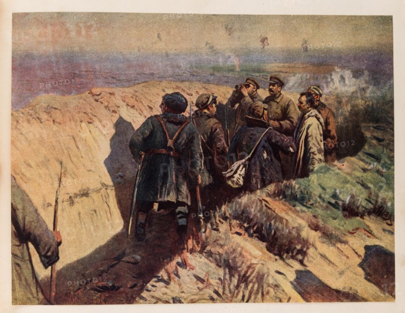 Stalin, Voroshilov and Shchadenko in the trenches of Tsaritsyn, 1934.