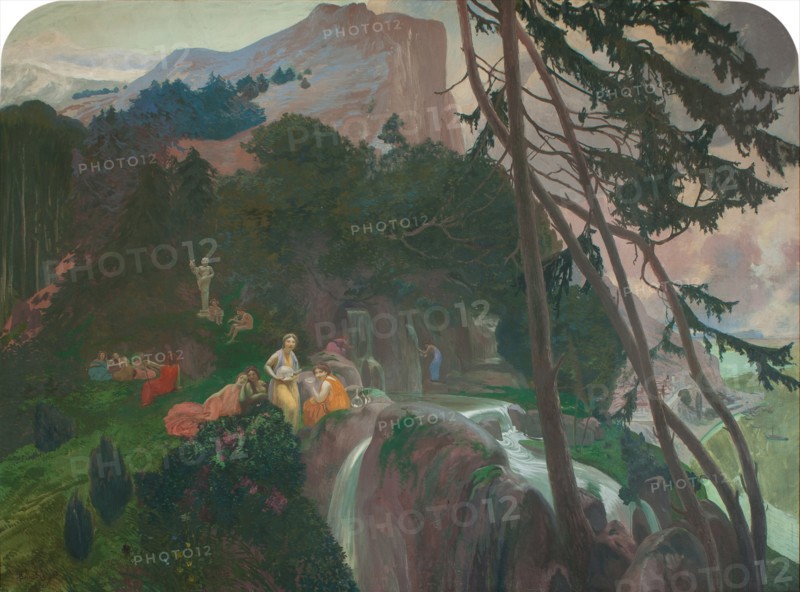 Nymphs at the source in an Arcadian landscape , ca 1904.