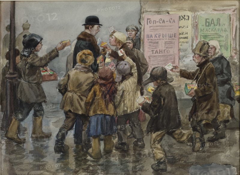 A foreigner attacked by cigarette sellers in Petrograd, 1923.