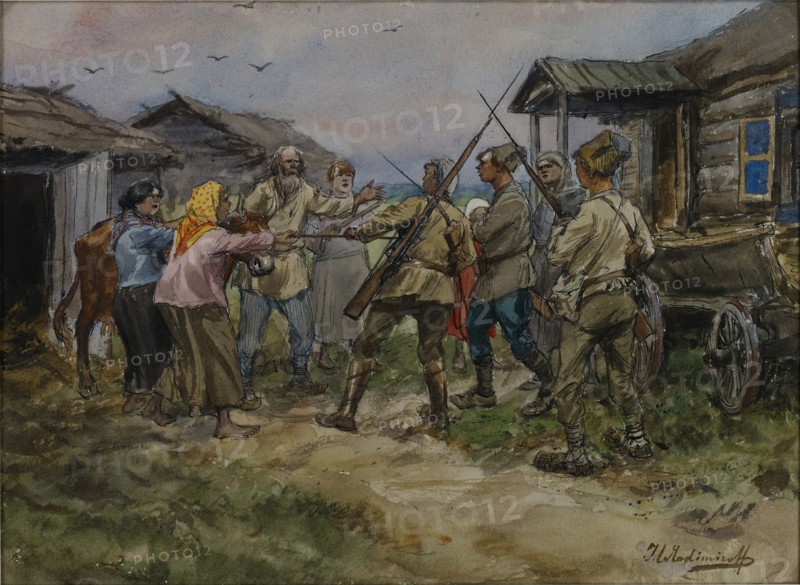 Requisition of cattle for the Red Army in a village near Luga, 1920.