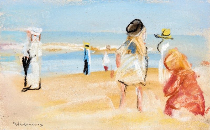 Figures on the beach.