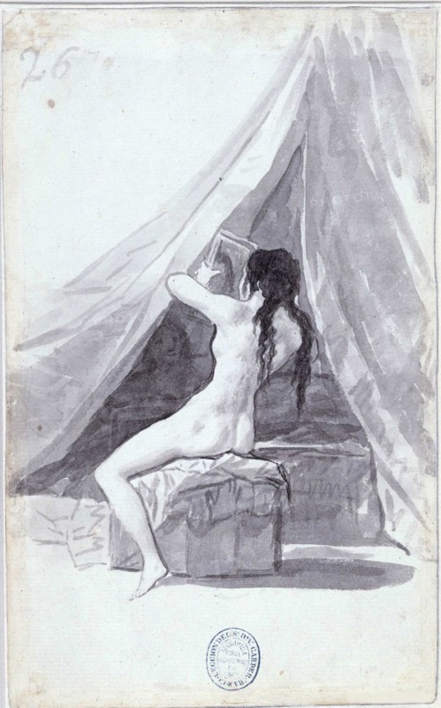 Female back act with mirror (from the Madrid Album) , 1795-1796.
