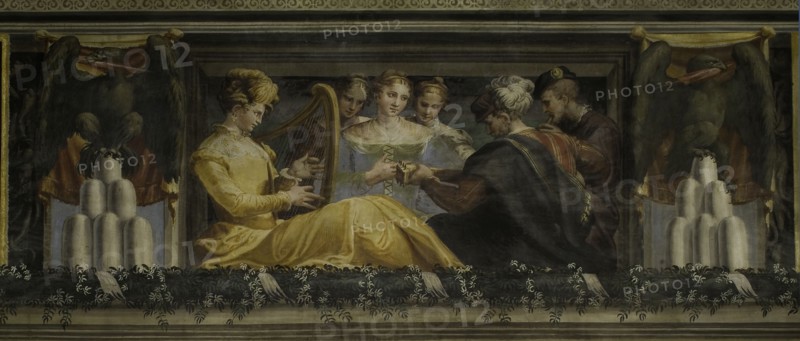 Concert with singer accompanied by harp lute and flute, 1550-1552. Creator: Niccolò dell'Abate (1509/12-1571).