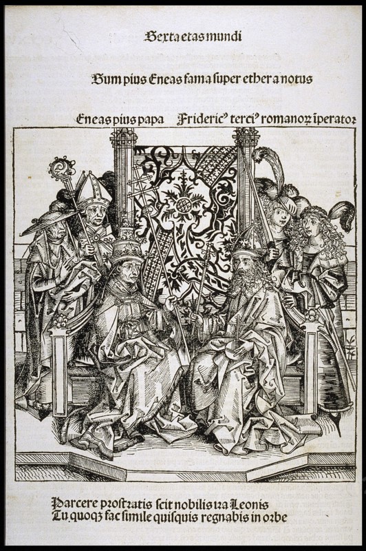 Meeting between Pope Pius II and Frederick III, Emperor of Germany, ca 1493. Creator: Wolgemut, Michael (1434-1519).