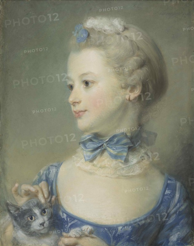 The little girl with the cat (Marie-Anne Huquier), 1747. Creator: Perronneau, Jean-Baptiste (1715-1783).