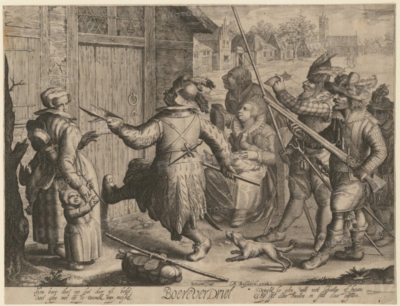 Spanish Soldiers forcing their way into a cottage. From the Series Boereverdriet (Horrors of War to