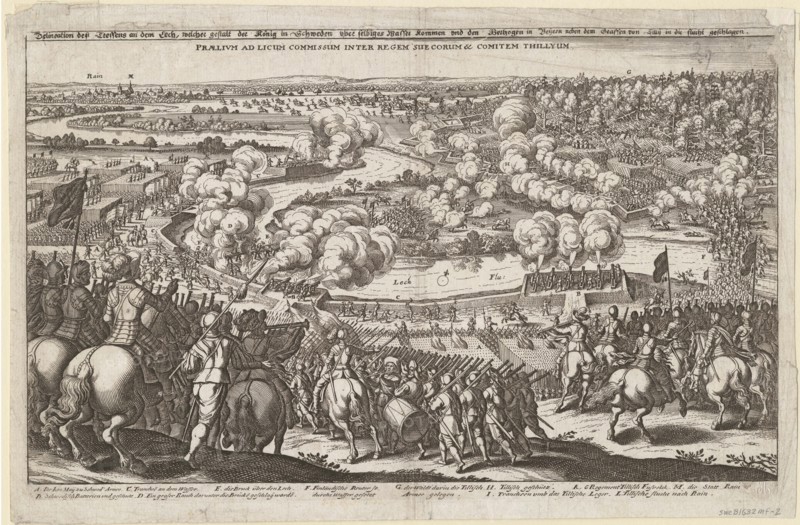 Meeting near Rain by the River Lech on 5 April 1632. Gustaphus Adolphus forces to cross the Lech, 16