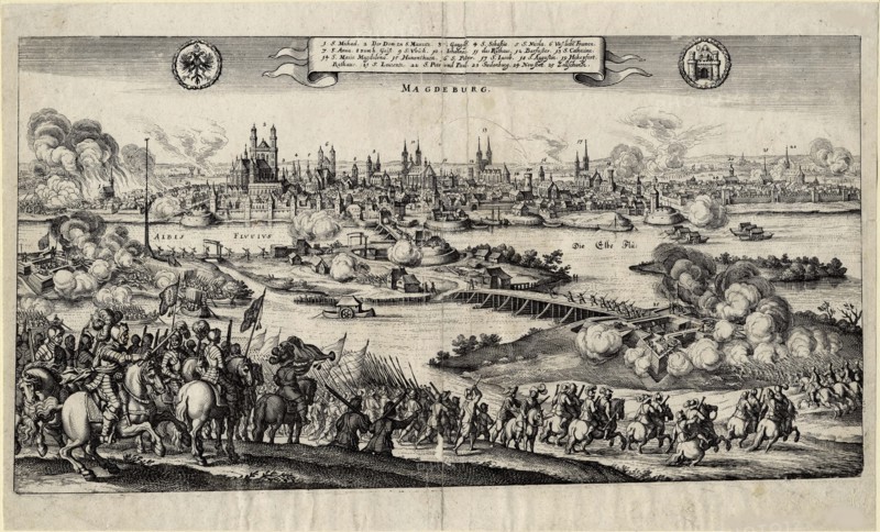 The Imperial army under Johann Tserclaes Count of Tilly storms and sets fire to Magdeburg, 1637.