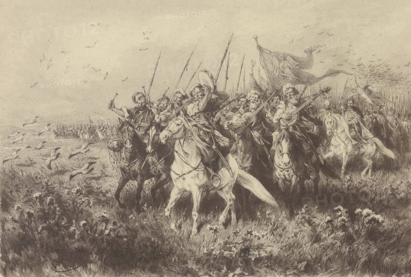 Bohdan Khmelnytsky and Tuhay Bey. Illustration for Book With Fire and Sword by Henryk Sienkiewicz, 1