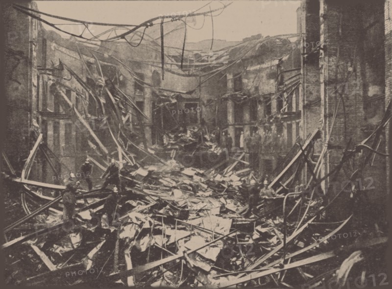 View into the ruined auditorium of the Suvorin (Maly) theatre after the fire on 20 August 1901, 1901