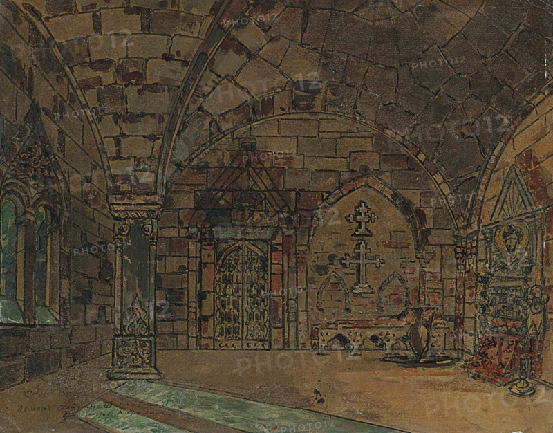 Stage design for the opera The Demon by A. Rubinstein, c1902.