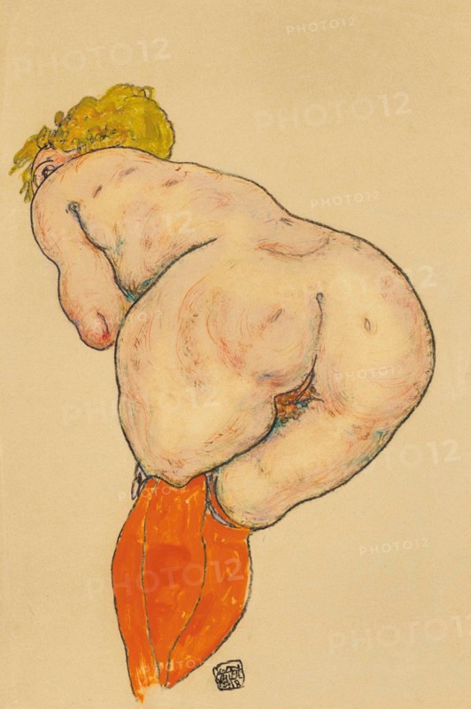 Female Nude From Behind With Orange Stockings, 1918.