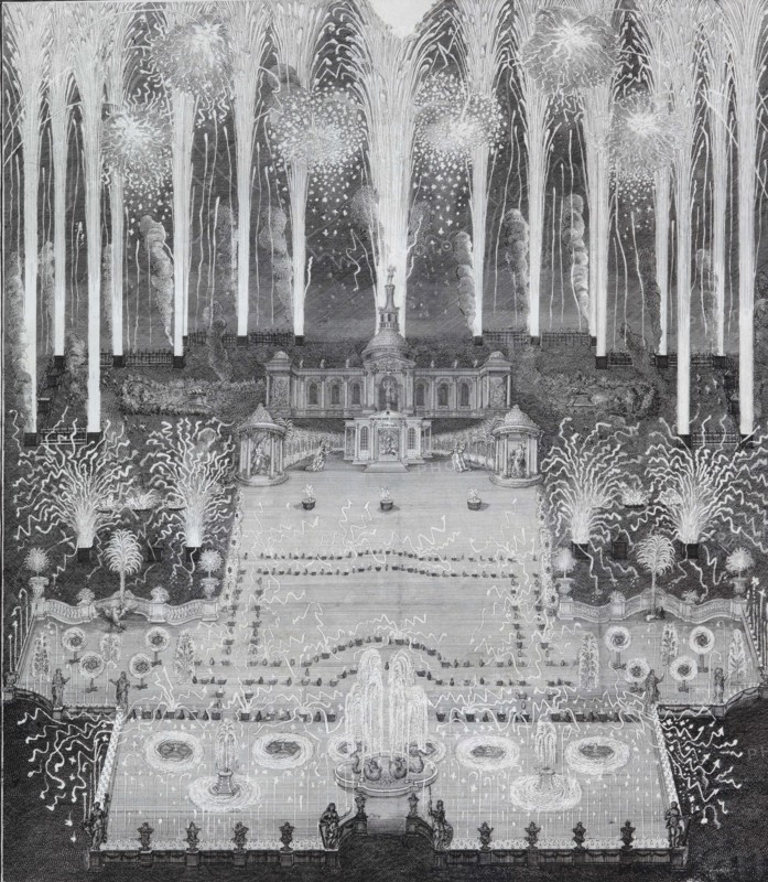 Fireworks on the occasion of the conclusion of peace between Russia and Sweden on July 16, 1744 in M