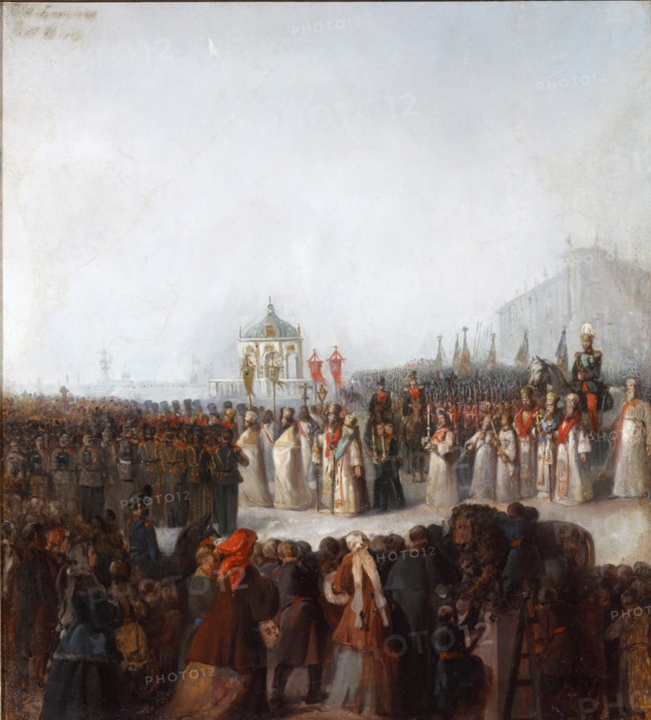 The Great Blessing of Waters on the Neva river, 1850s.