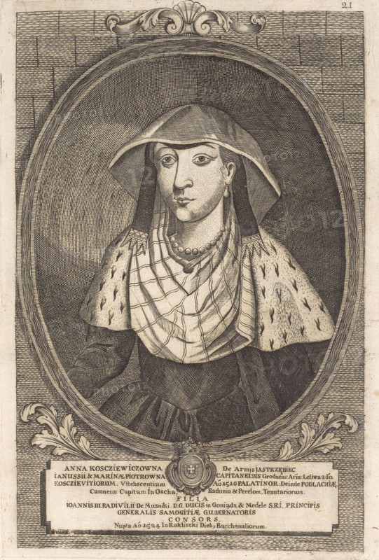 Anna Radziwill (Kostewicz). From: Icones Familiae Ducalis Radivilianae, 1758.