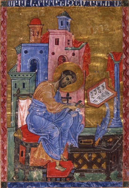 Mark the Evangelist (Manuscript illumination from the Matenadaran Gospel), 13th century.