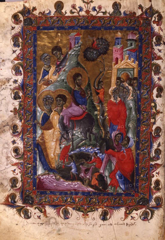 The Entry of Christ into Jerusalem (Manuscript illumination from the Matenadaran Gospel), 1286.