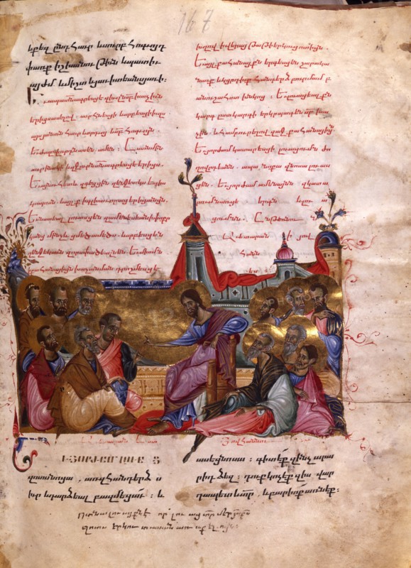 Christ Taking Leave of the Apostles (Manuscript illumination from the Matenadaran Gospel), 1286.