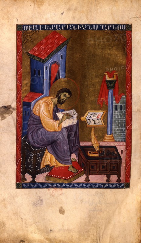 Mark the Evangelist (Manuscript illumination from the Matenadaran Gospel), 13th century.