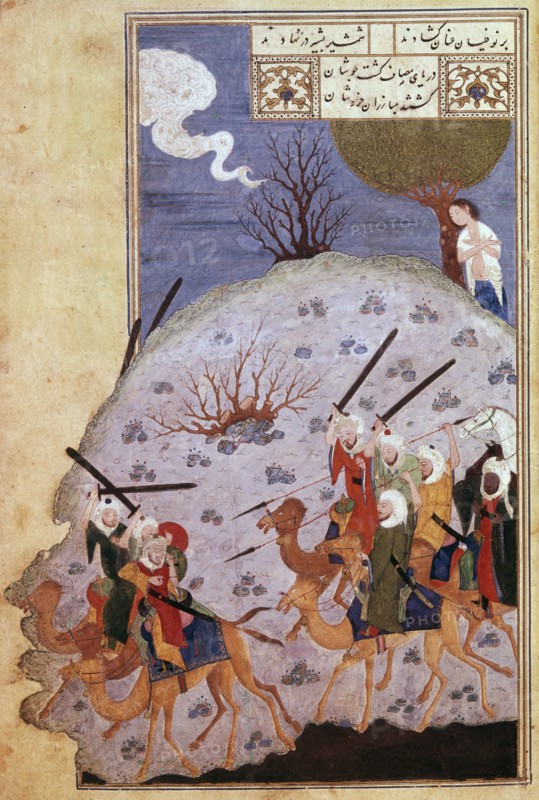 Majnun watching the battle between Nawfal and Laila's tribe, 1431.
